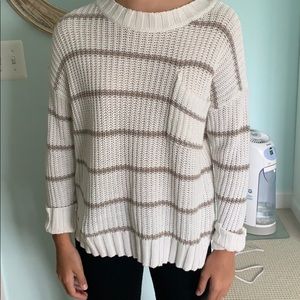 White and Beige Striped AE Sweater